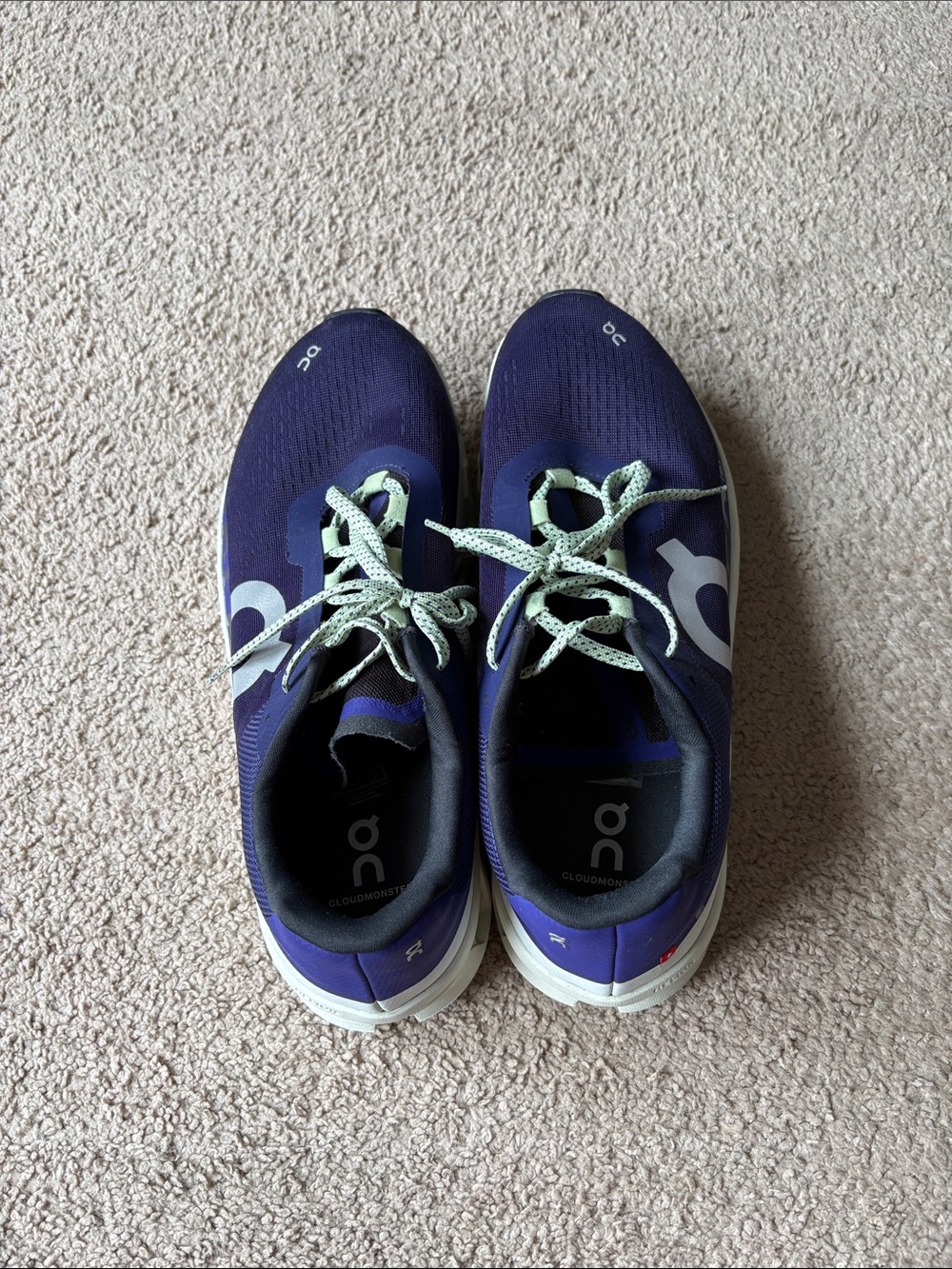 On Running Purple Sneakers with Mint Green Laces